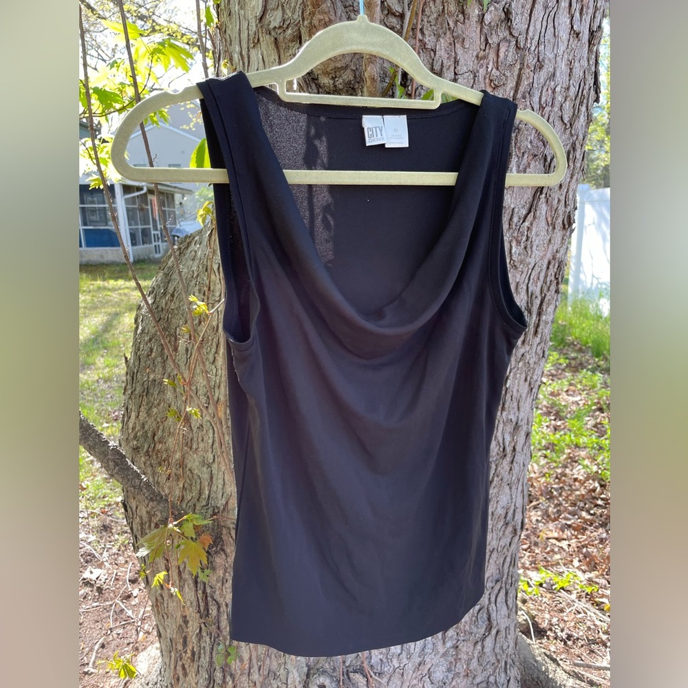 DKNY Black Draped Cowl Neck Tank